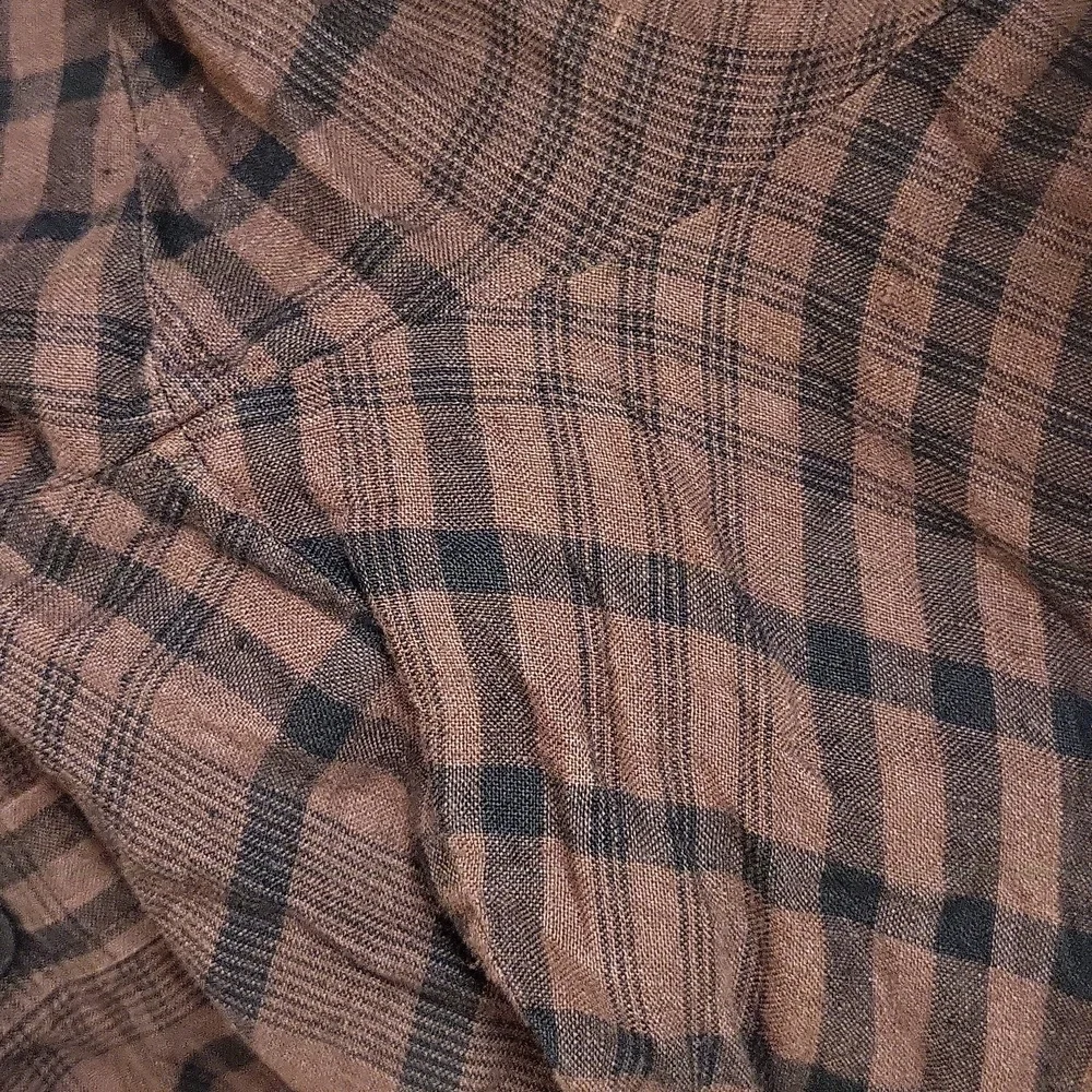 Everlane Linen Brown Black Plaid Button Down Jumpsuit